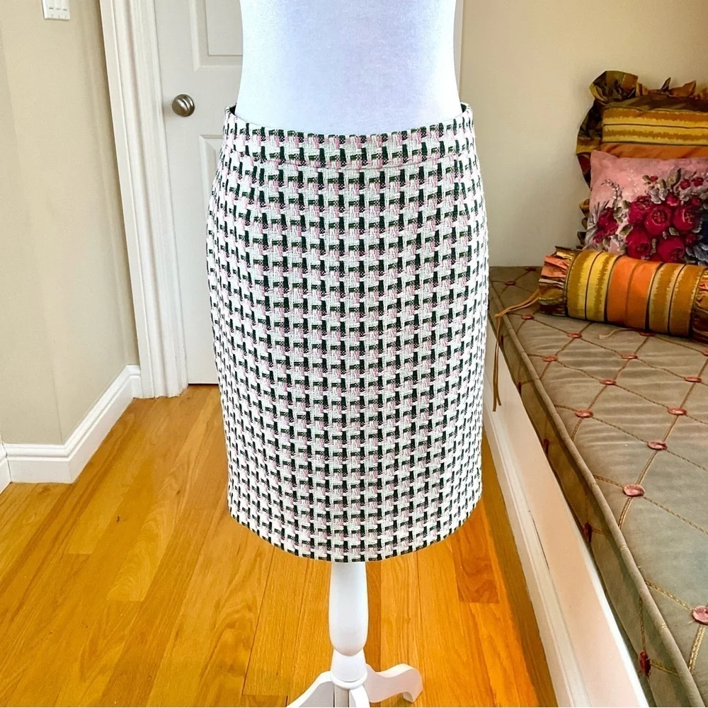 Boden Skirt Pencil Woven Plaid White Pink Petite (10P)